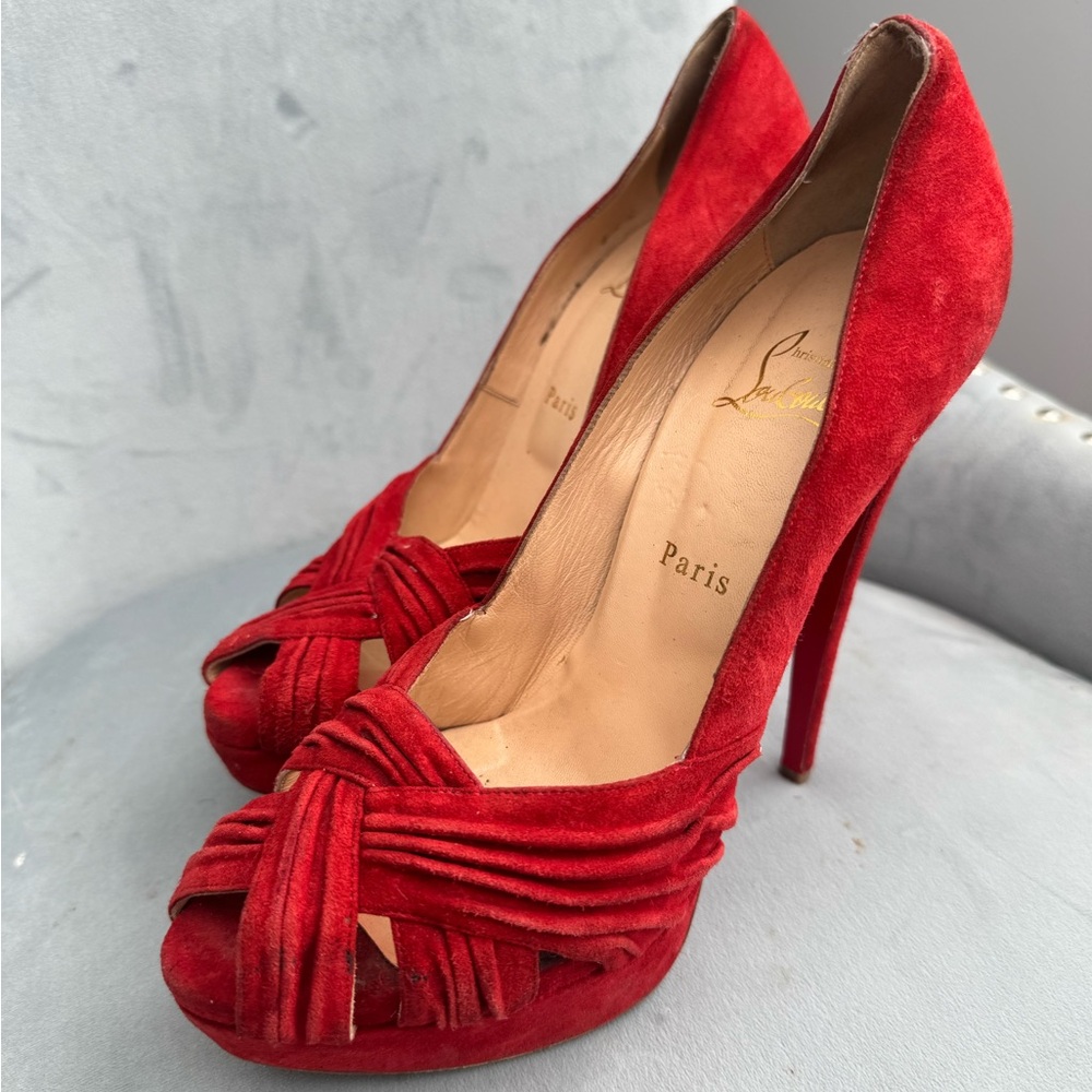 Christian Louboutin Bold Red Peep-Toe Heels with Stiletto Design